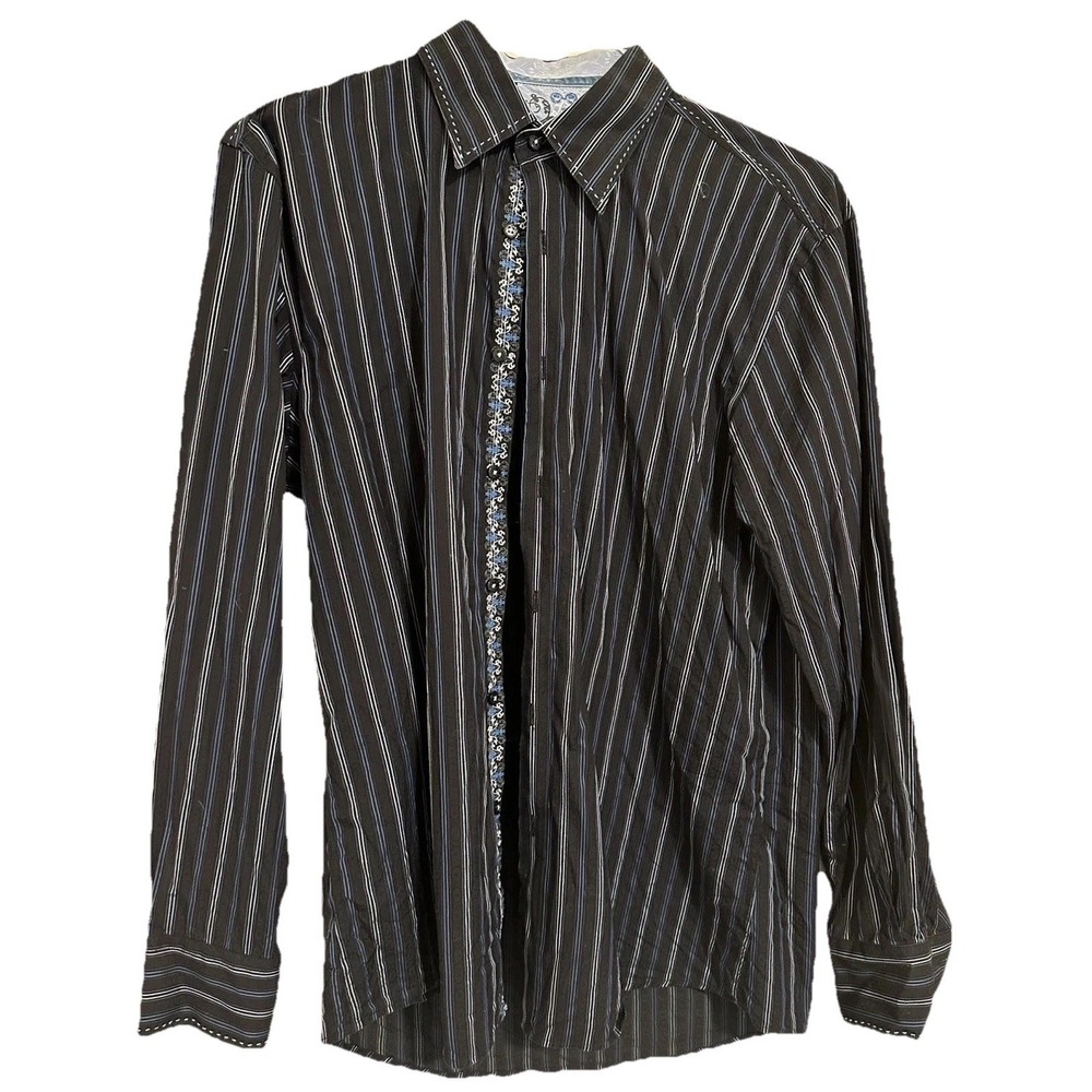 Zagiri Blue And White Striped Dress Shirt 100% Cotton Men Size M